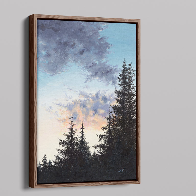 framed painting of a forest