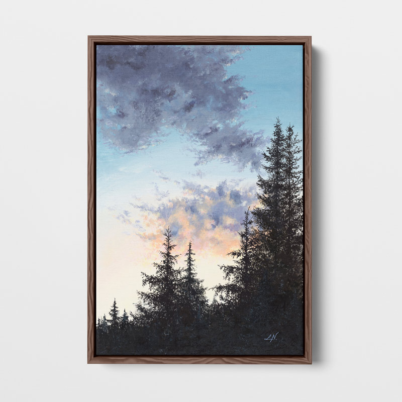 framed painting of a forest