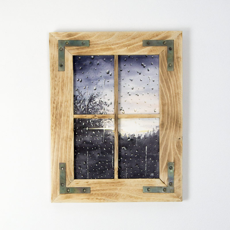 framed painting of a rainy window