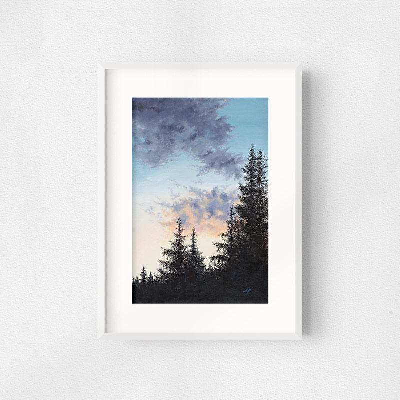 framed sunset painting