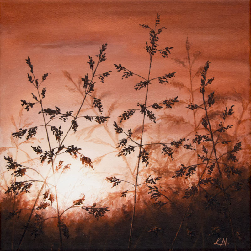 painting of grass sunset