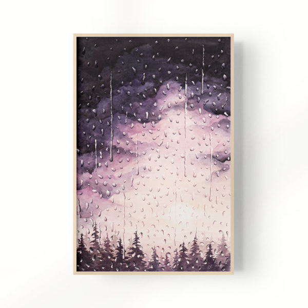 framed watercolor painting of rain