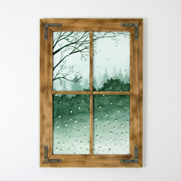 green watercolor painting framed