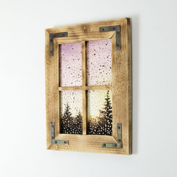 rainy day painting framed in a window-like frame
