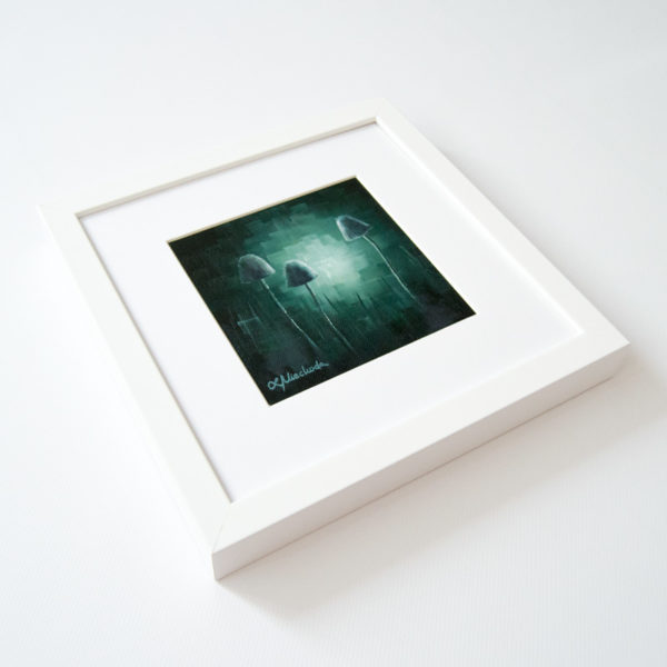 framed painting of moonlit fungi