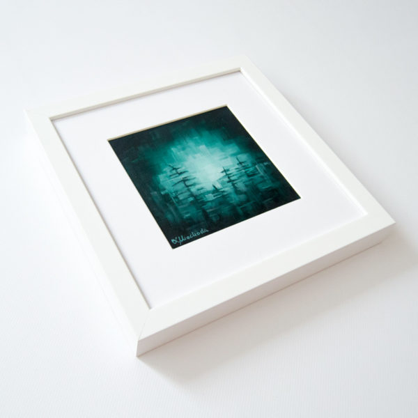 framed painting of a moonlit forest