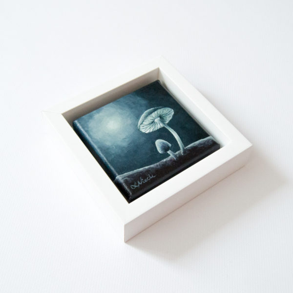 framed painting of moonlit fungi