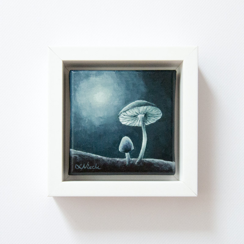framed painting of moonlit fungi