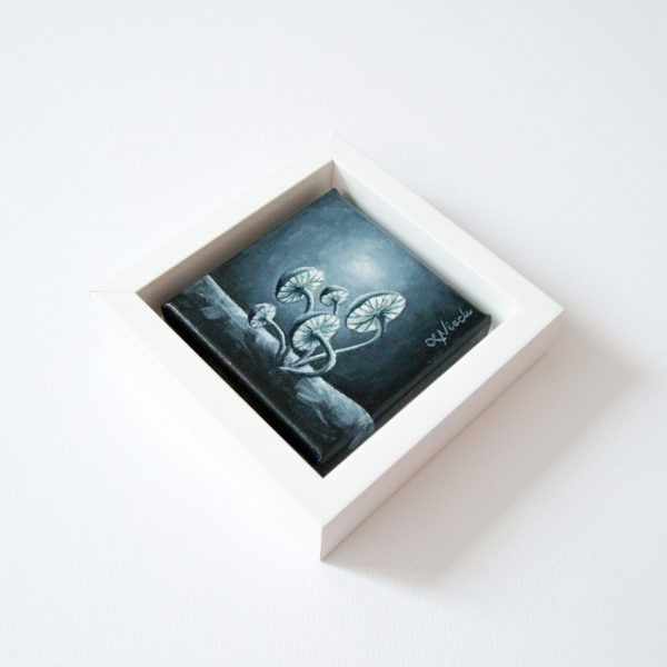 framed painting of moonlit fungi