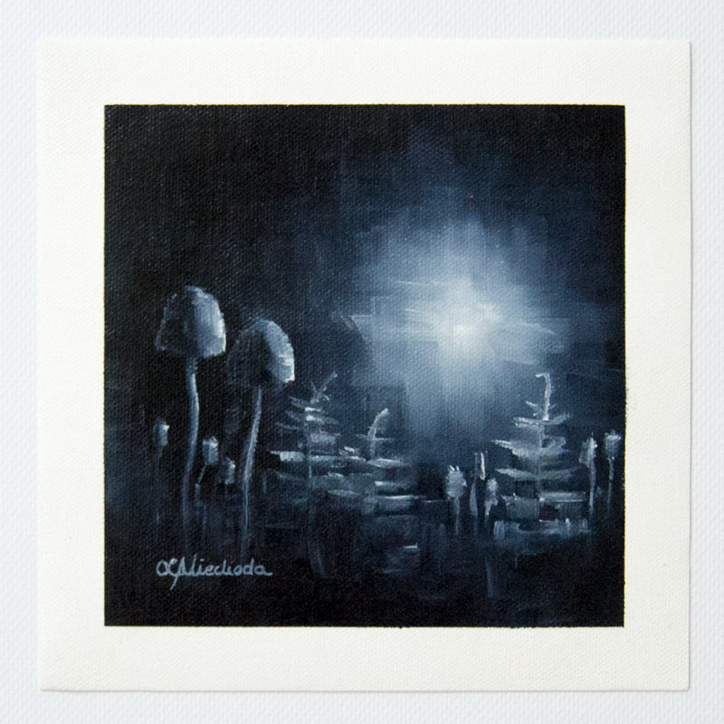 painting of a moonlit forest floor