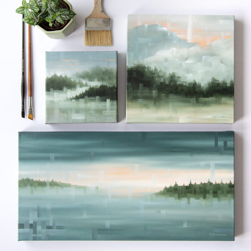framed paintings of moonlit forest floor
